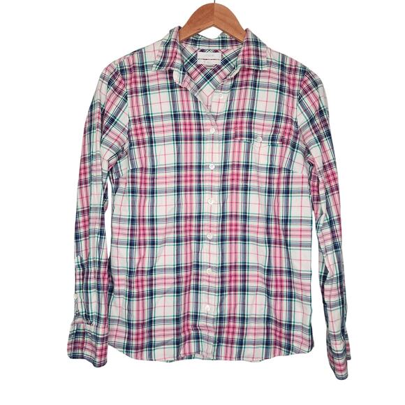 J. Crew Long Sleeve Plaid Boy Shirt Women's 4 Mint Strawberry Button Down Collar - Picture 1 of 7